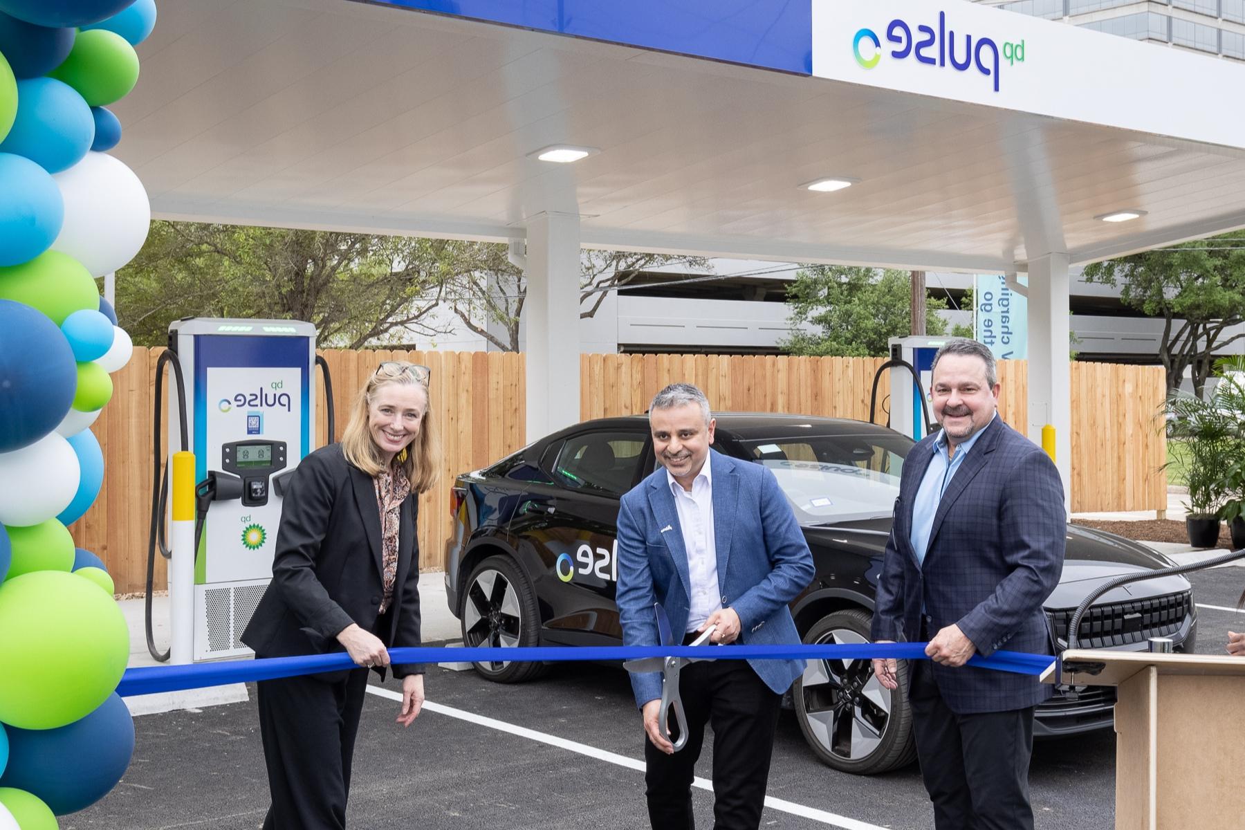 Ribbon cutting ceremony for bp pulse's EV charging station in the Energy Corridor